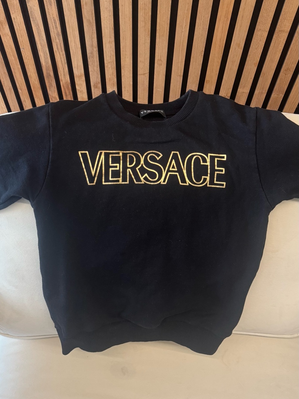 Versace Kids Black Sweatshirt with Gold Outline Logo